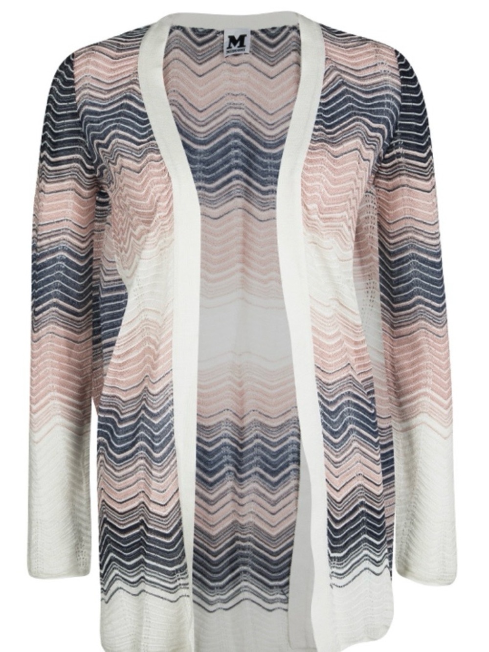 M Missoni Zigzag Knit Cardigan IT 40 US 4 Open Front Chevron Multicolor Duster